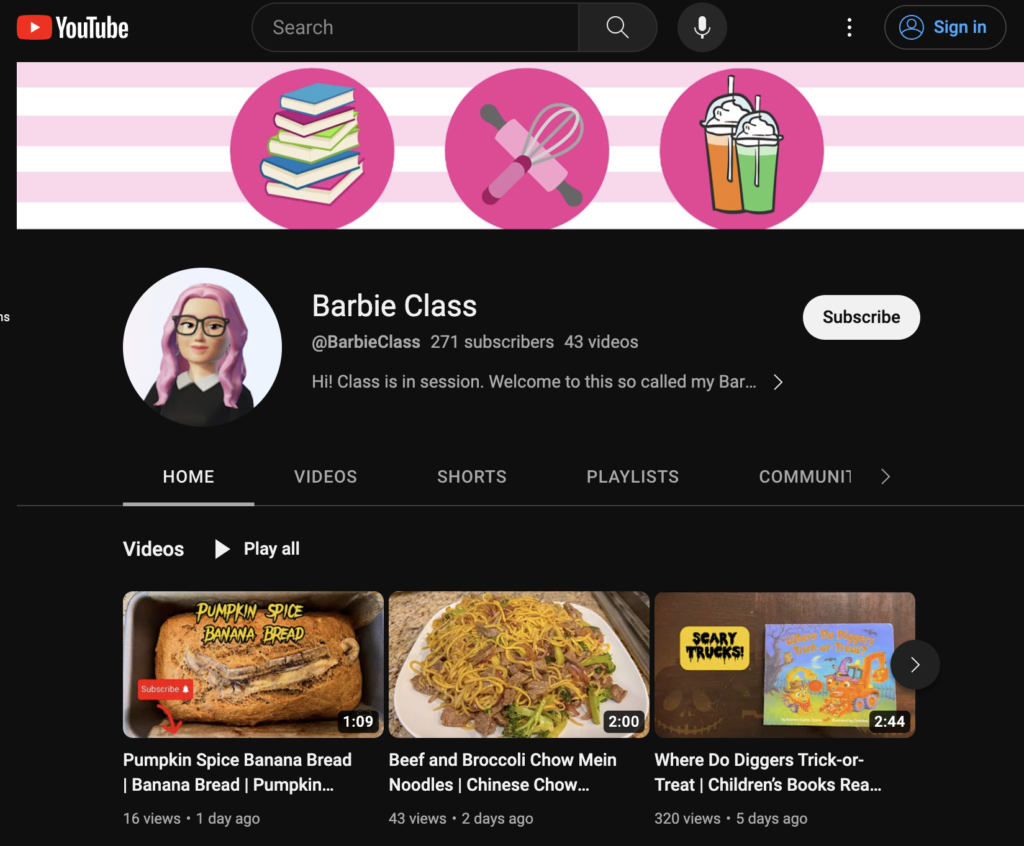 barbie class youtube channel